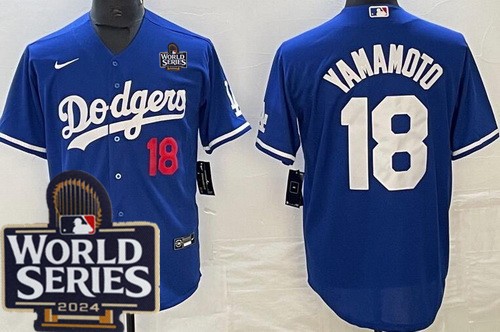Los Angeles Dodgers #18 Yoshinobu Yamamoto Blue 2024 World Series Limited Jersey