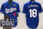 Los Angeles Dodgers #18 Yoshinobu Yamamoto Blue Japanese 2024 World Series Cool Base Jersey