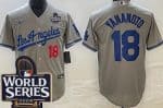 Los Angeles Dodgers #18 Yoshinobu Yamamoto Gray Alternate 2024 World Series Cool Base Jersey