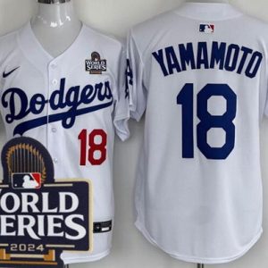 Los Angeles Dodgers #18 Yoshinobu Yamamoto White 2024 World Series Limited Jersey