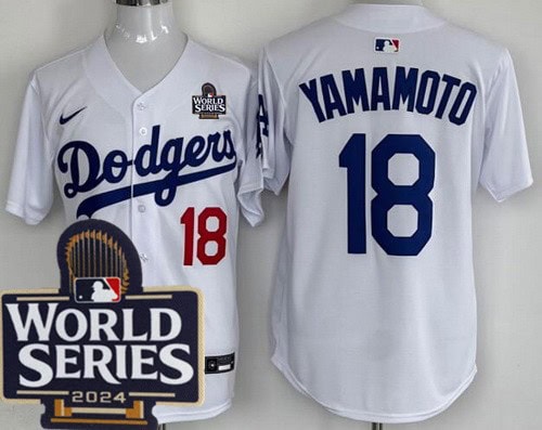 Los Angeles Dodgers #18 Yoshinobu Yamamoto White 2024 World Series Limited Jersey