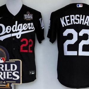 Los Angeles Dodgers #22 Clayton Kershaw Black 2024 World Series Cool Base Jersey