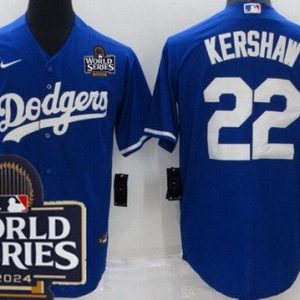 Los Angeles Dodgers #22 Clayton Kershaw Blue 2024 World Series Cool Base Jersey