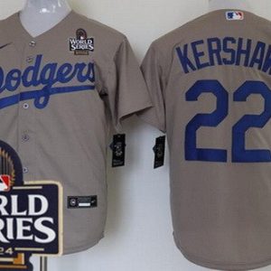 Los Angeles Dodgers #22 Clayton Kershaw Gray 2024 World Series Cool Base Jersey