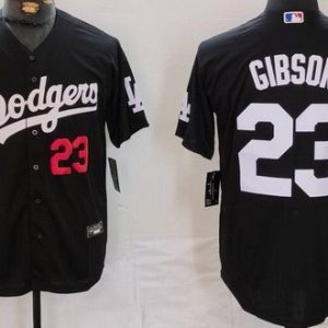 Los Angeles Dodgers #23 Kirk Gibson Black Player Numbe Team Logo Cool Base Jersey