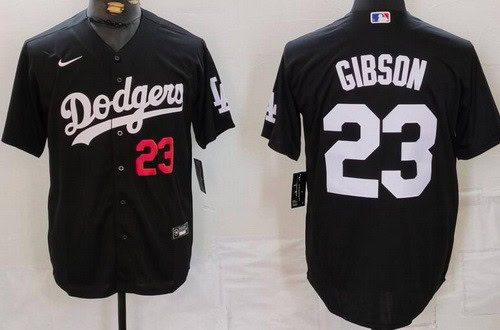 Los Angeles Dodgers #23 Kirk Gibson Black Player Numbe Team Logo Cool Base Jersey