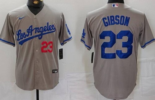 Los Angeles Dodgers #23 Kirk Gibson Gray Alternate Player Numbe Team Logo Cool Base Jersey