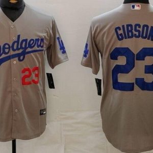 Los Angeles Dodgers #23 Kirk Gibson Gray Player Numbe Team Logo Cool Base Jersey
