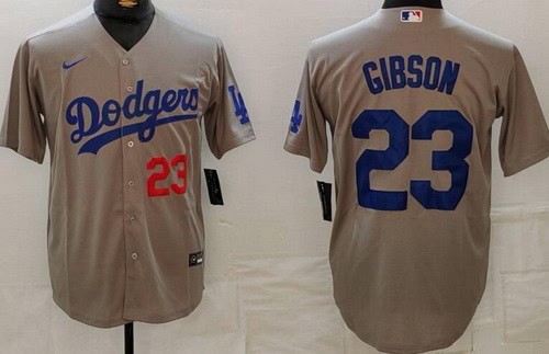 Los Angeles Dodgers #23 Kirk Gibson Gray Player Numbe Team Logo Cool Base Jersey