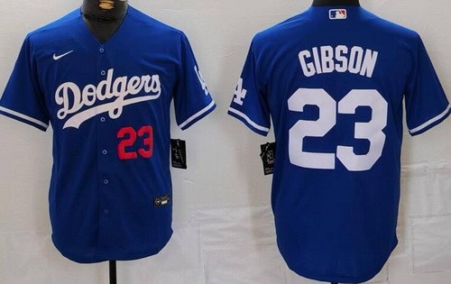Los Angeles Dodgers #23 Kirk Gibson Royal Player Numbe Team Logo Cool Base Jersey
