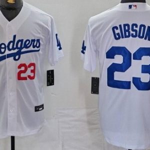 Los Angeles Dodgers #23 Kirk Gibson White Player Numbe Team Logo Cool Base Jersey