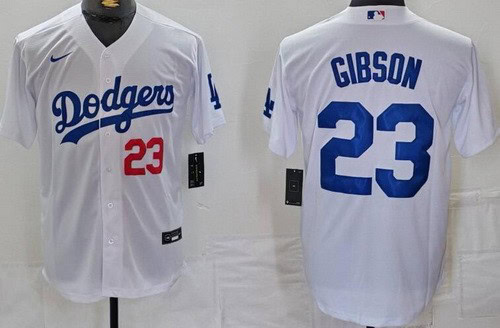 Los Angeles Dodgers #23 Kirk Gibson White Player Numbe Team Logo Cool Base Jersey