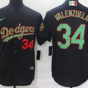 Los Angeles Dodgers #34 Fernando Valenzuela Black Mexican World Series Cool Base Jersey