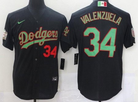 Los Angeles Dodgers #34 Fernando Valenzuela Black Mexican World Series Cool Base Jersey