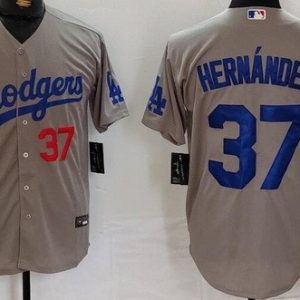 Los Angeles Dodgers #37 Teoscar Hernandez Gray Player Numbe Team Logo Cool Base Jersey