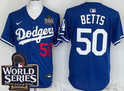Los Angeles Dodgers #50 Mookie Betts Blue 2024 World Series Limited Jersey