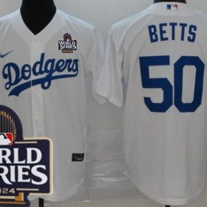 Los Angeles Dodgers #50 Mookie Betts White 2024 World Series Cool Base Jersey