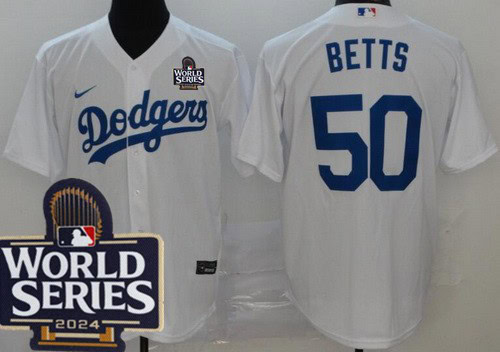 Los Angeles Dodgers #50 Mookie Betts White 2024 World Series Cool Base Jersey