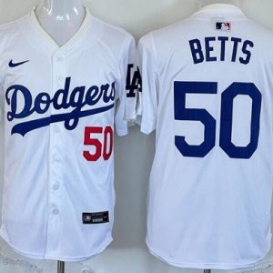 Los Angeles Dodgers #50 Mookie Betts White Limited Jersey