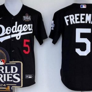 Los Angeles Dodgers #5 Freddie Freeman Black 2024 World Series Cool Base Jersey