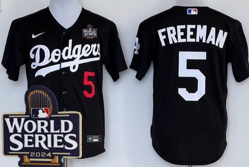 Los Angeles Dodgers #5 Freddie Freeman Black 2024 World Series Cool Base Jersey