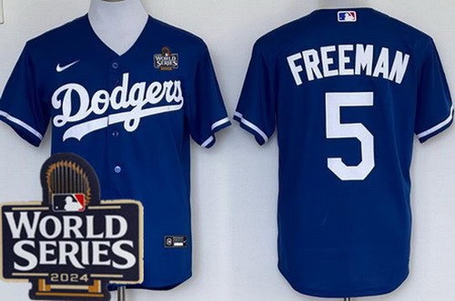 Los Angeles Dodgers #5 Freddie Freeman Blue 2024 World Series Cool Base Jersey