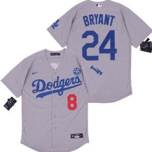Los Angeles Dodgers #8#24 Kobe Bryant Gray Alternate 2020 Cool Base Jersey