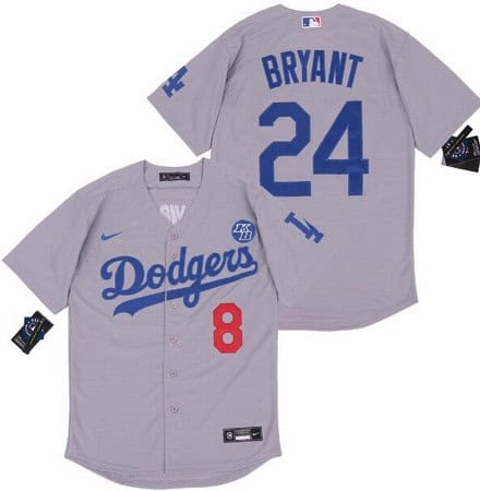 Los Angeles Dodgers #8#24 Kobe Bryant Gray Alternate 2020 Cool Base Jersey