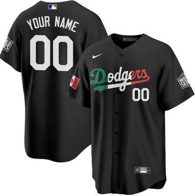 Los Angeles Dodgers Customized Black Geeen White Red Mexican World Series Cool Base Jersey