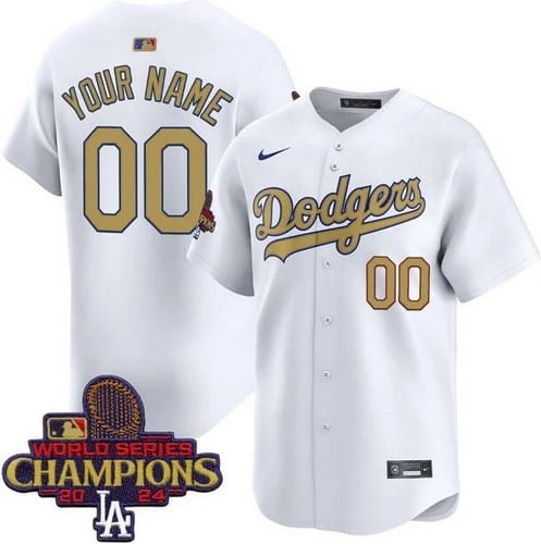 Los Angeles Dodgers Customized White 2025 Gold Collection Limited Jersey