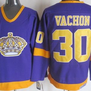 Los Angeles Kings #30 Rogie Vachon Purple Yellow Throwback Jersey
