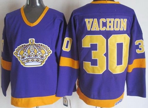 Los Angeles Kings #30 Rogie Vachon Purple Yellow Throwback Jersey