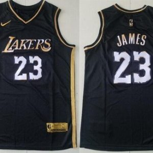 Los Angeles Lakers #23 LeBron James Black Gold 2021 Swingman Jersey