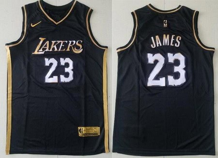 Los Angeles Lakers #23 LeBron James Black Gold 2021 Swingman Jersey