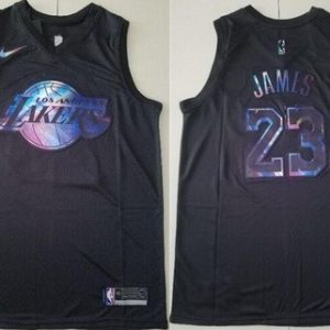 Los Angeles Lakers #23 LeBron James Black Iridescent Holographic Icon Swingman Jersey