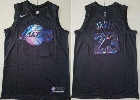 Los Angeles Lakers #23 LeBron James Black Iridescent Holographic Icon Swingman Jersey