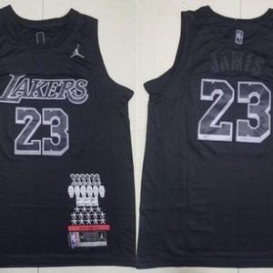 Los Angeles Lakers #23 LeBron James Black MVP Jordan Logo Swingman Jersey