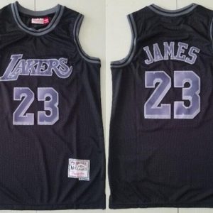 Los Angeles Lakers #23 LeBron James Black Puprle Hardwood Classics Throwback Swingman Jersey