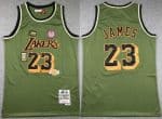 Los Angeles Lakers #23 LeBron James Olive Military Flight 2018 Throwback Swingman Jersey