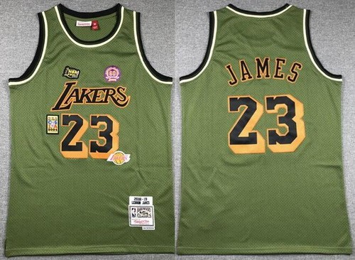 Los Angeles Lakers #23 LeBron James Olive Military Flight 2018 Throwback Swingman Jersey