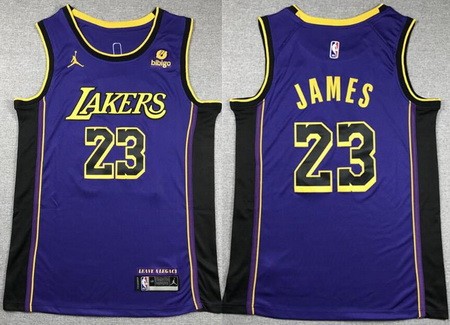 Los Angeles Lakers #23 LeBron James Purple Statement Icon Sponsor Swingman Jersey
