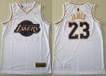 Los Angeles Lakers #23 LeBron James White Gold Icon Sponsor Swingman Jersey