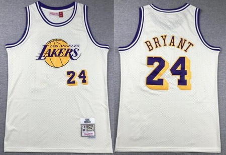 Los Angeles Lakers #24 Kobe Bryant Cream Chainstitch Throwback Swingman Jersey