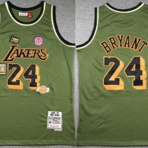 Los Angeles Lakers #24 Kobe Bryant Olive Military Flight 1996 Throwback Swingman Jersey