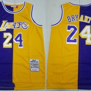 Los Angeles Lakers #24 Kobe Bryant Purple Yellow Split Throwback Swingman Jersey