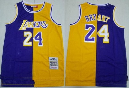 Los Angeles Lakers #24 Kobe Bryant Purple Yellow Split Throwback Swingman Jersey