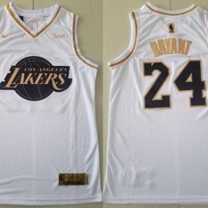 Los Angeles Lakers #24 Kobe Bryant White Gold Icon Sponsor Swingman Jersey
