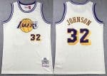 Los Angeles Lakers #32 Magic Johnson Cream Chainstitch Throwback Swingman Jersey