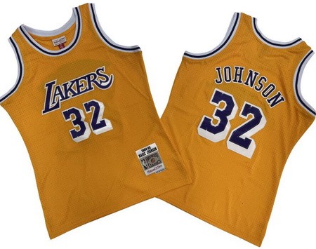Los Angeles Lakers #32 Magic Johnson Yellow 1984 Throwback Swingman Jersey