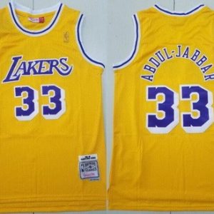 Los Angeles Lakers #33 Kareem Abdul Jabbar Yellow 1984 Throwback Swingman Jersey